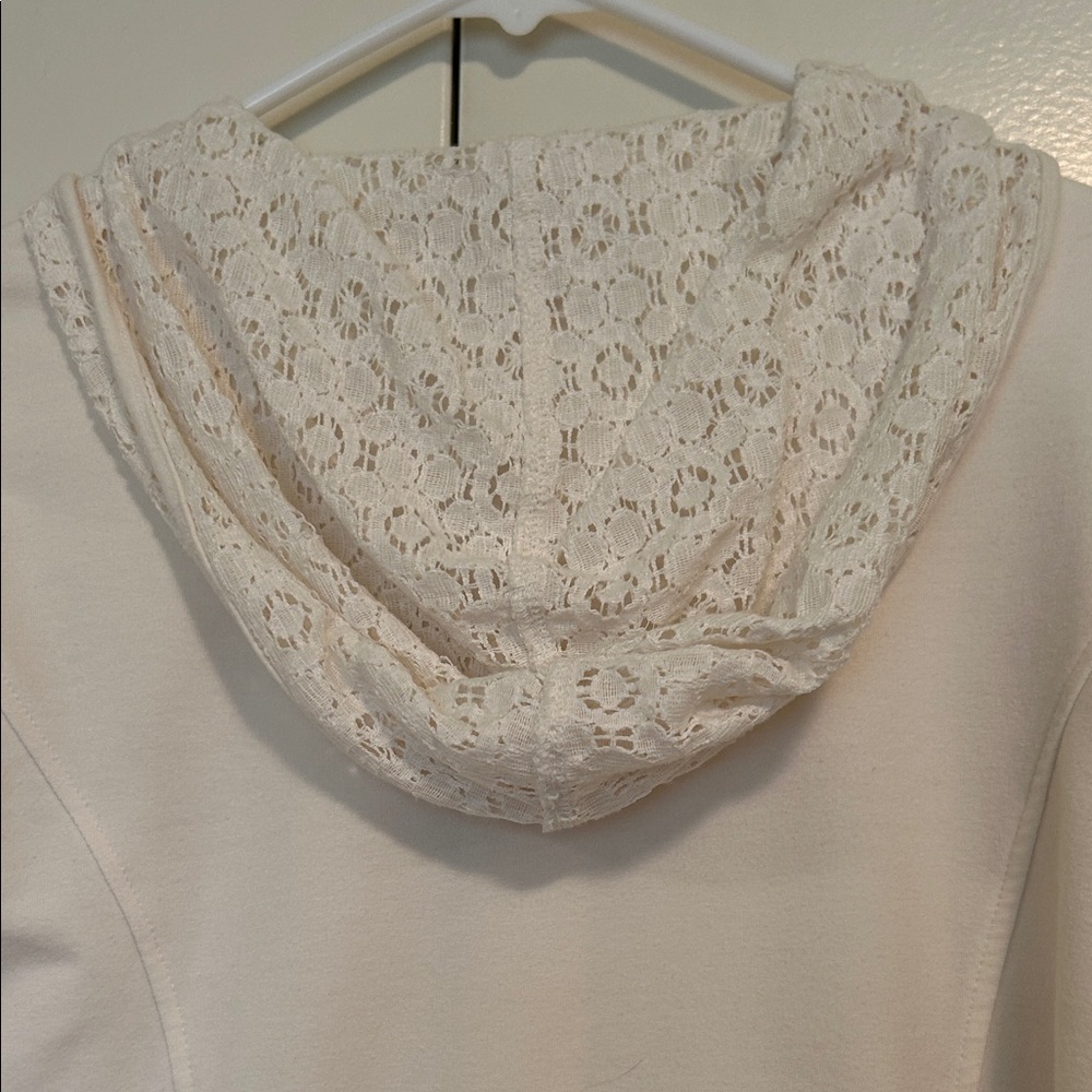 Women's Cream Hooded Jacket with lace accents size 1 - Picture 7 of 11